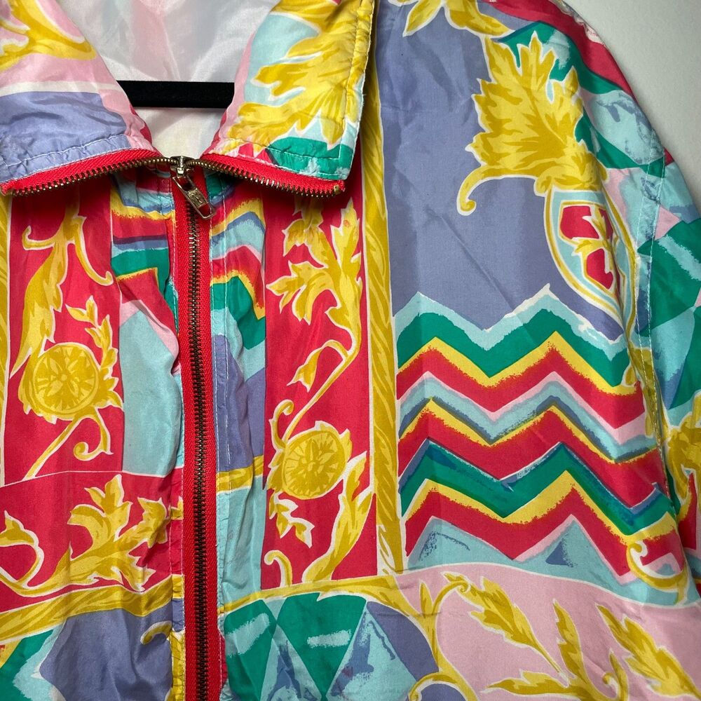 Multicolor Silk Ladies Zip Jacket Size L 80's Windbreaker Tracksuit Vintage Bold - Picture 2 of 5